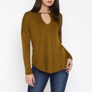 Forever 21 Mustard Brown Keyhole Long Sleeve Lightweight Tee Shirt Size Large